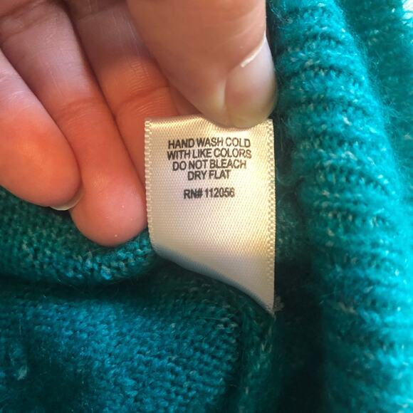 Zenana Teal Fuzzy Knit Sweater S/M Soft Cozy Pullover Pocket Crewneck - Picture 5 of 7